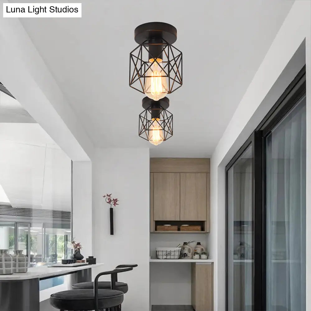 DecorBites™ DecorBites™ Industrial Iron Hexagonal Balcony Ceiling Light - Semi Flush Mount Fixture with 1-Bulb