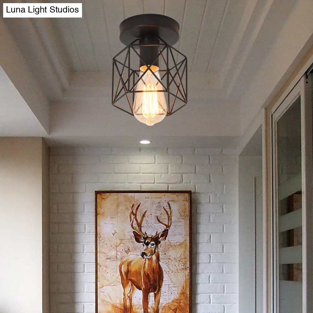 DecorBites™ DecorBites™ Industrial Iron Hexagonal Balcony Ceiling Light - Semi Flush Mount Fixture with 1-Bulb