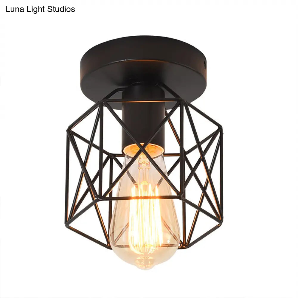 DecorBites™ DecorBites™ Industrial Iron Hexagonal Balcony Ceiling Light - Semi Flush Mount Fixture with 1-Bulb