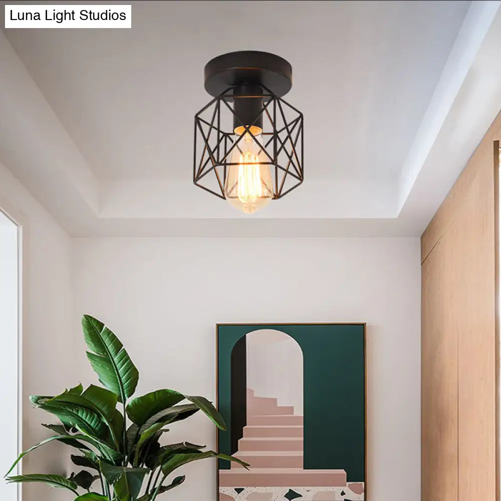 DecorBites™ DecorBites™ Industrial Iron Hexagonal Balcony Ceiling Light - Semi Flush Mount Fixture with 1-Bulb