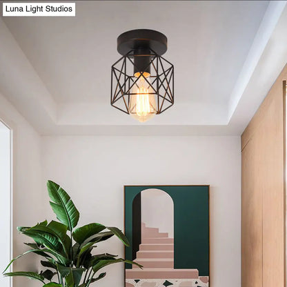 DecorBites™ DecorBites™ Industrial Iron Hexagonal Balcony Ceiling Light - Semi Flush Mount Fixture with 1-Bulb