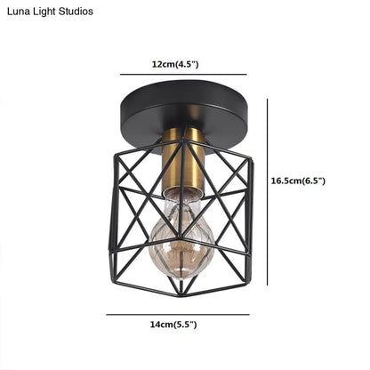 DecorBites™ DecorBites™ Industrial Iron Hexagonal Balcony Ceiling Light - Semi Flush Mount Fixture with 1-Bulb