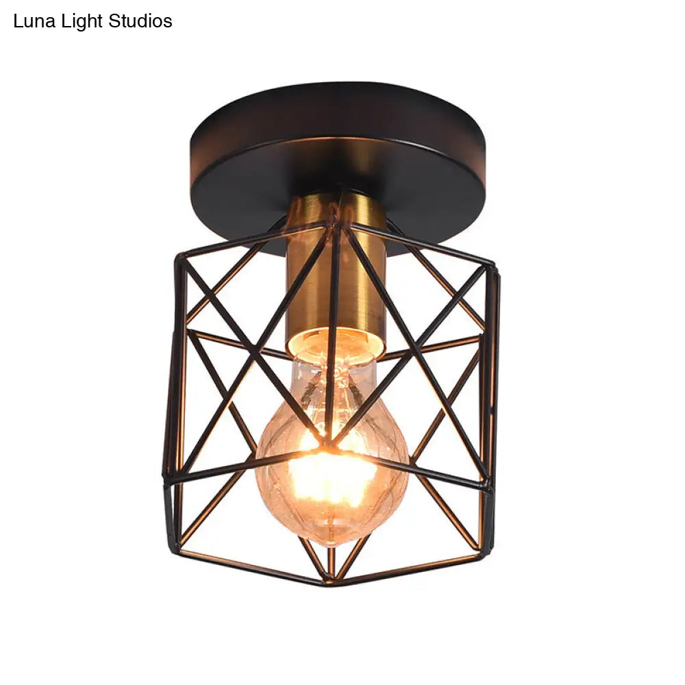 DecorBites™ DecorBites™ Industrial Iron Hexagonal Balcony Ceiling Light - Semi Flush Mount Fixture with 1-Bulb