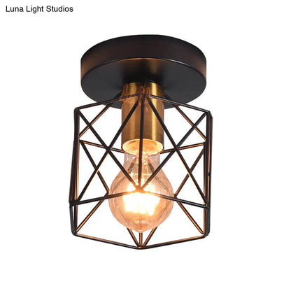 DecorBites™ DecorBites™ Industrial Iron Hexagonal Balcony Ceiling Light - Semi Flush Mount Fixture with 1-Bulb