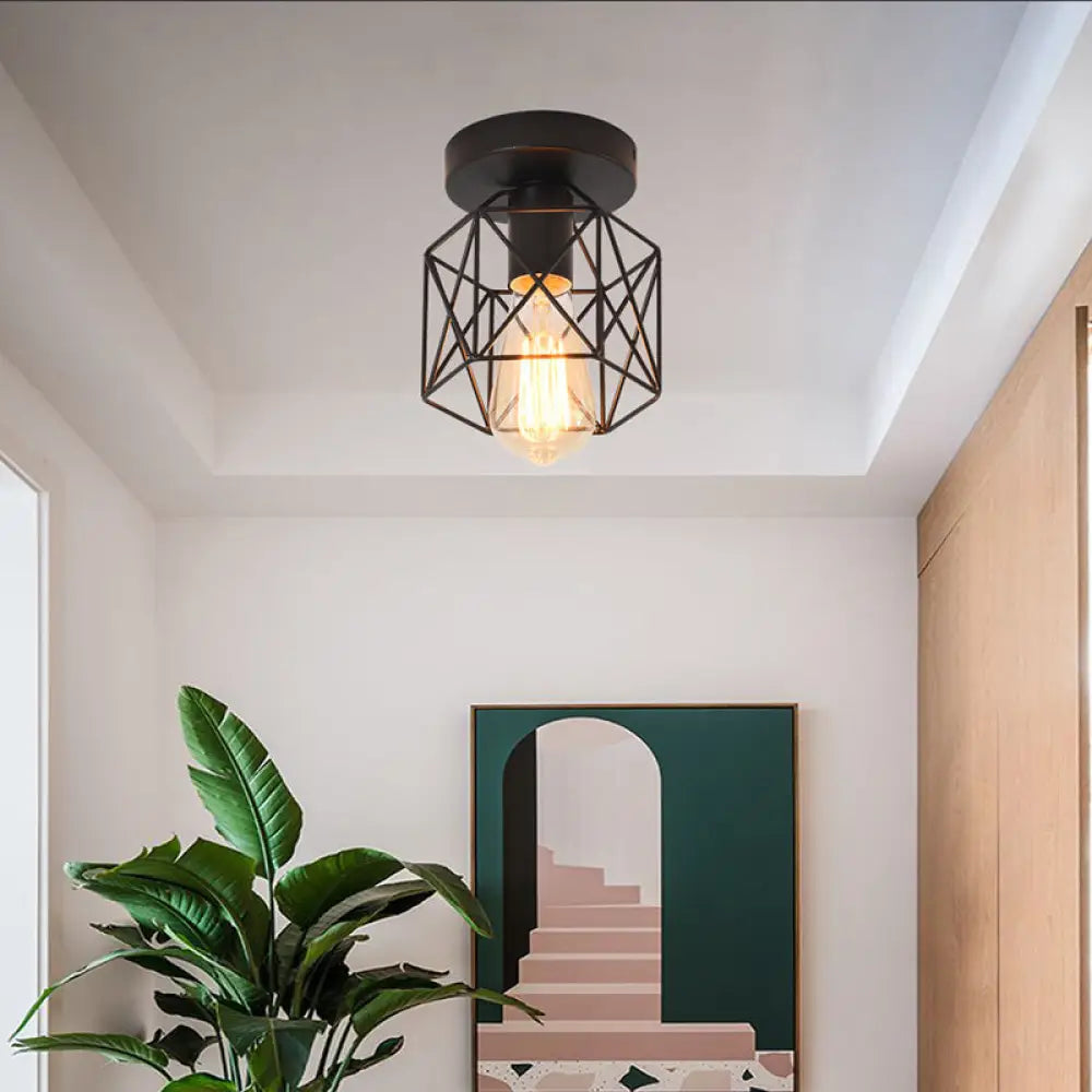 DecorBites™ DecorBites™ Industrial Iron Hexagonal Balcony Ceiling Light - Semi Flush Mount Fixture with 1-Bulb