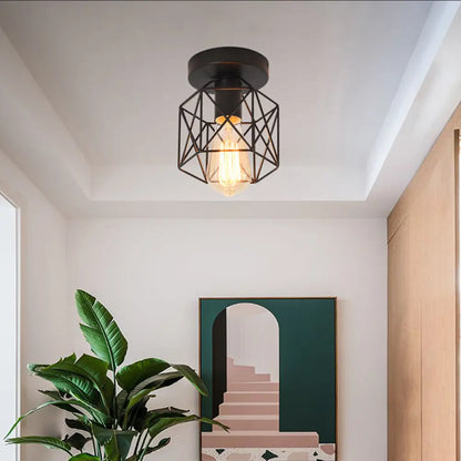 DecorBites™ DecorBites™ Industrial Iron Hexagonal Balcony Ceiling Light - Semi Flush Mount Fixture with 1-Bulb