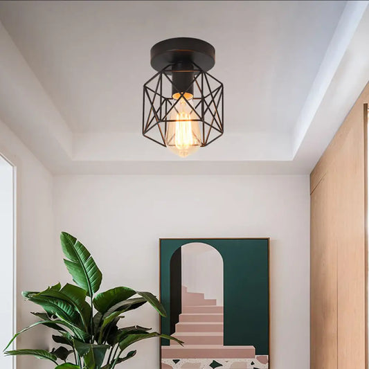 DecorBites™ DecorBites™ Industrial Iron Hexagonal Balcony Ceiling Light - Semi Flush Mount Fixture with 1-Bulb