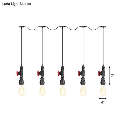 Industrial Iron Multi Pendant Light with Black Finish - 5/7 Bulbs Tandem Hanging Lamp