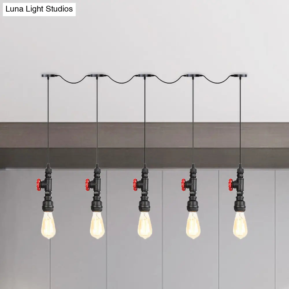 Industrial Iron Multi Pendant Light with Black Finish - 5/7 Bulbs Tandem Hanging Lamp