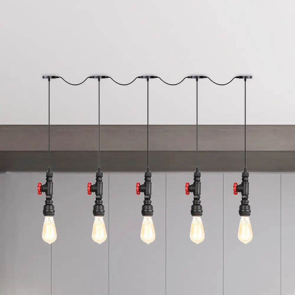 Industrial Iron Multi Pendant Light with Black Finish - 5/7 Bulbs Tandem Hanging Lamp