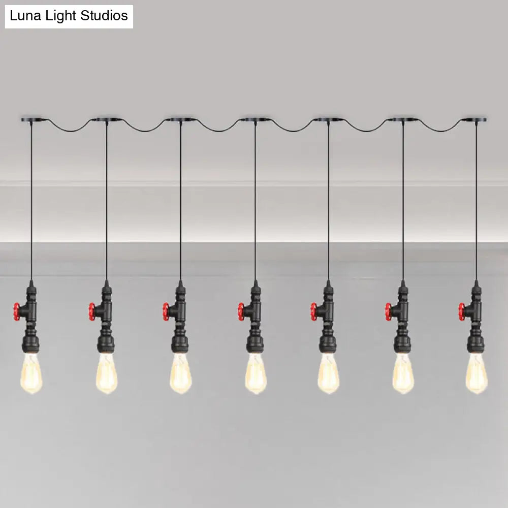 Industrial Iron Multi Pendant Light with Black Finish - 5/7 Bulbs Tandem Hanging Lamp