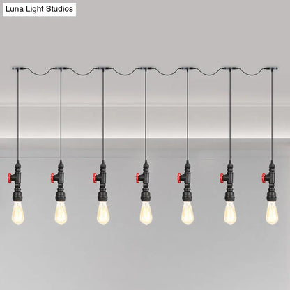 Industrial Iron Multi Pendant Light with Black Finish - 5/7 Bulbs Tandem Hanging Lamp