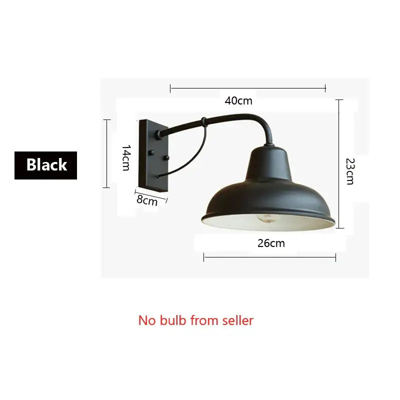 Black matte industrial iron outdoor garden wall lamp with curved arm and bell-shaped shade for porch decorbites iron outdoor