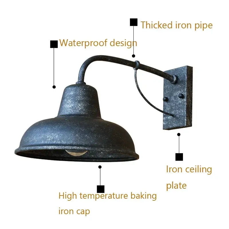 Industrial iron outdoor garden wall lamp with black iron pipe and high-temperature baked finish for porch decorbites wall lamp