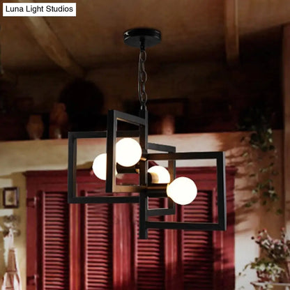 Industrial Iron Pendant Chandelier with 4 Lights for Square Living Rooms - Black