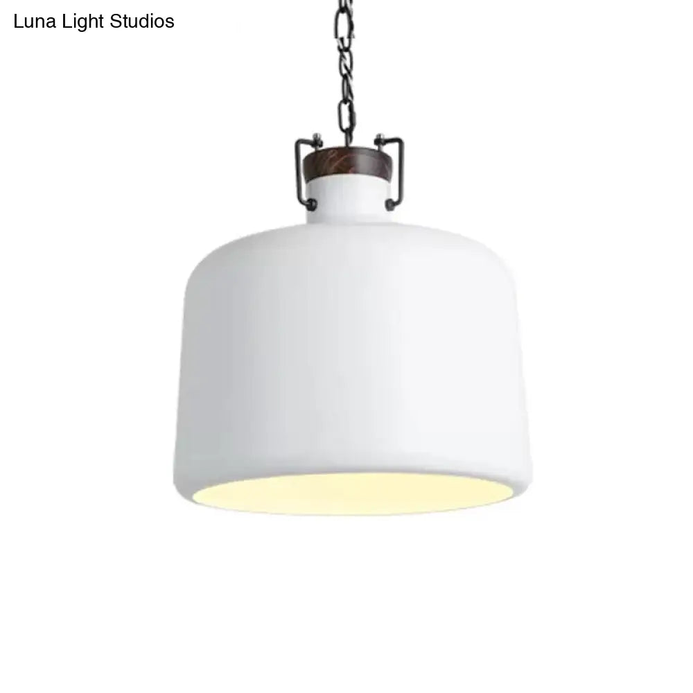 Industrial Iron Pendant Light Fixture - Bucket Restaurant 1 Bulb Suspension Lamp (Black/White)