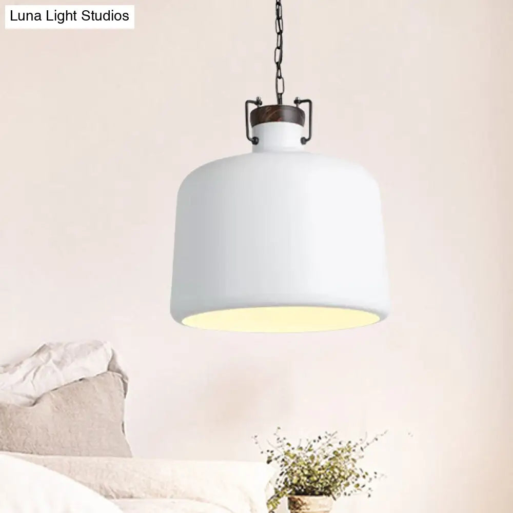 Industrial Iron Pendant Light Fixture - Bucket Restaurant 1 Bulb Suspension Lamp (Black/White)