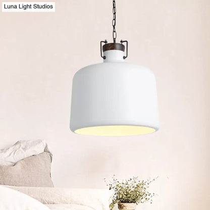 Industrial Iron Pendant Light Fixture - Bucket Restaurant 1 Bulb Suspension Lamp (Black/White)