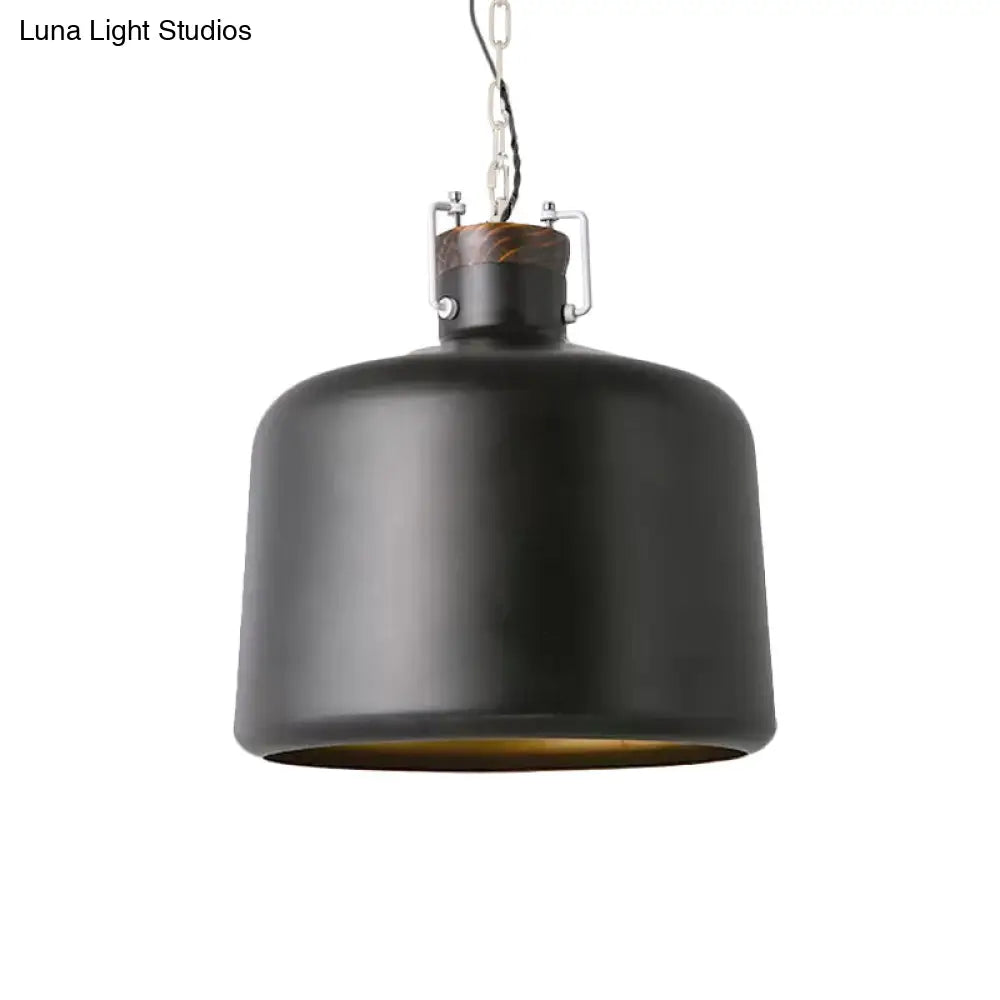 Industrial Iron Pendant Light Fixture - Bucket Restaurant 1 Bulb Suspension Lamp (Black/White)