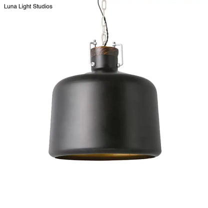 Industrial Iron Pendant Light Fixture - Bucket Restaurant 1 Bulb Suspension Lamp (Black/White)