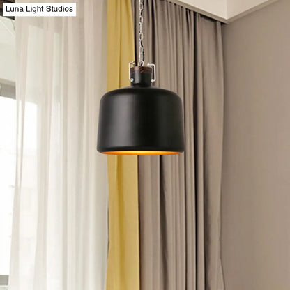 Industrial Iron Pendant Light Fixture - Bucket Restaurant 1 Bulb Suspension Lamp (Black/White)