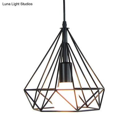 Industrial Iron Pendant Light Kit - Black Diamond Shaped, Single-Bulb Suspension Lamp for Dining Room