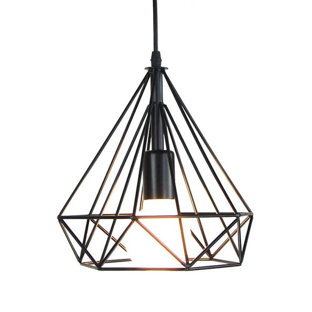 Industrial Iron Pendant Light Kit - Black Diamond Shaped, Single-Bulb Suspension Lamp for Dining Room