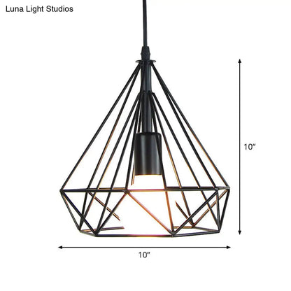 Industrial Iron Pendant Light Kit - Black Diamond Shaped, Single-Bulb Suspension Lamp for Dining Room