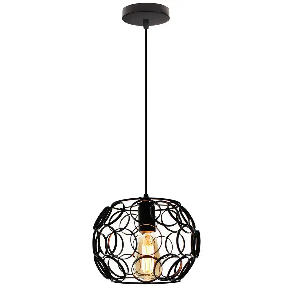 Black wrought iron industrial iron pendant light with spherical cage and exposed Edison bulb for dining room decorbites pendant lights