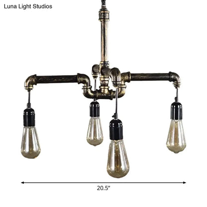 Industrial Iron Pipe Chandelier with 4/6 Lights - Black/Bronze Suspension Pendant for Dining Table