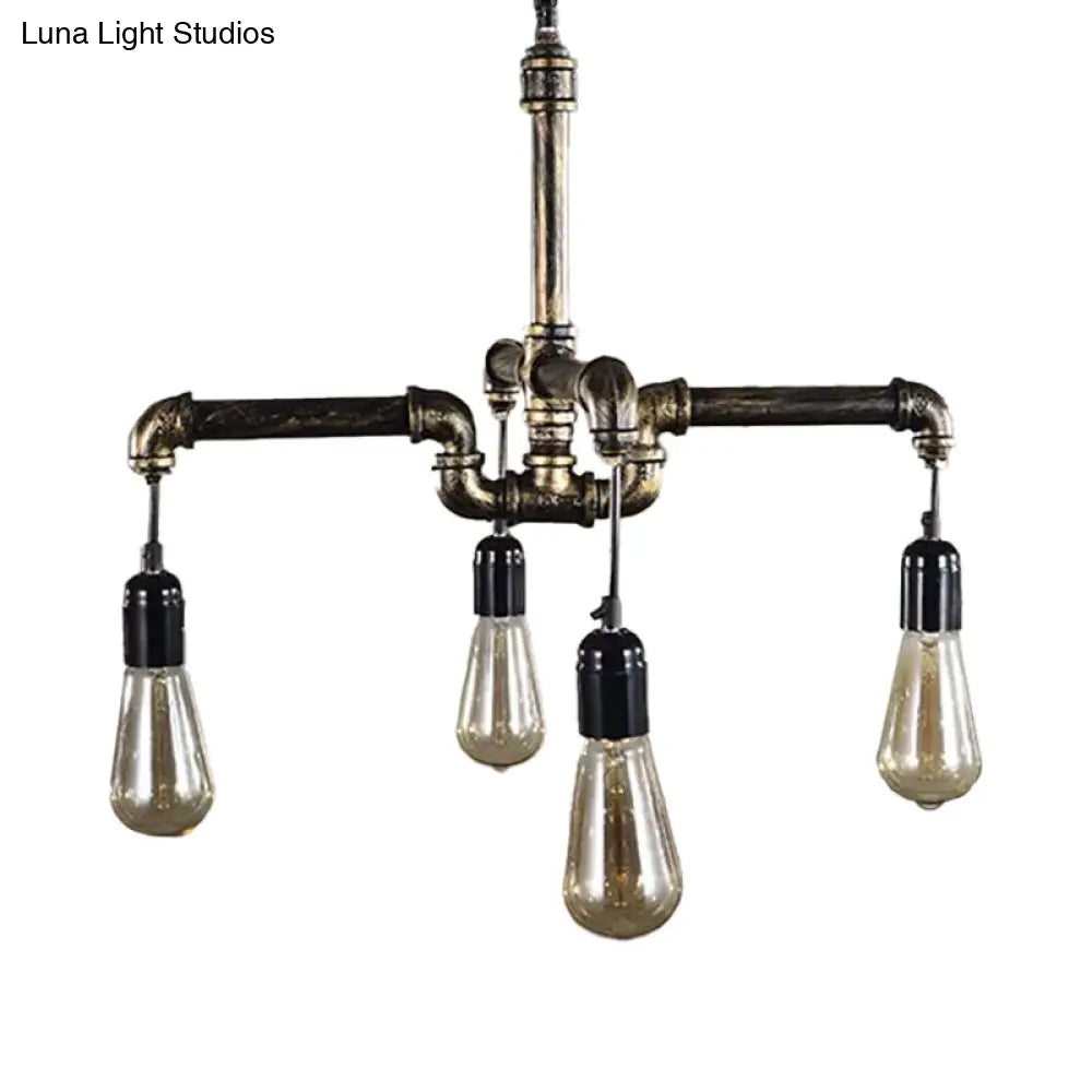 Industrial Iron Pipe Chandelier with 4/6 Lights - Black/Bronze Suspension Pendant for Dining Table