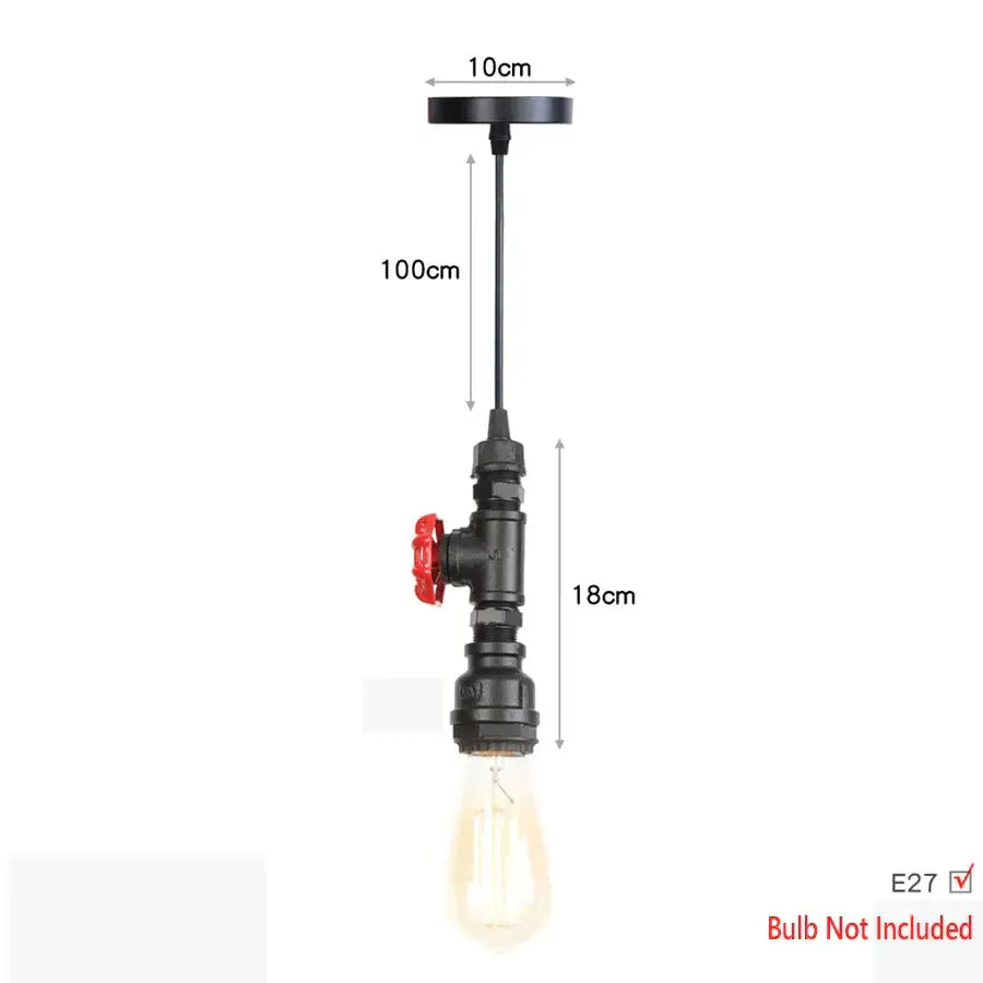 Industrial iron pipe pendant light with black pipes, brass valve, and exposed Edison bulb for kitchen decorbites iron pipe decor