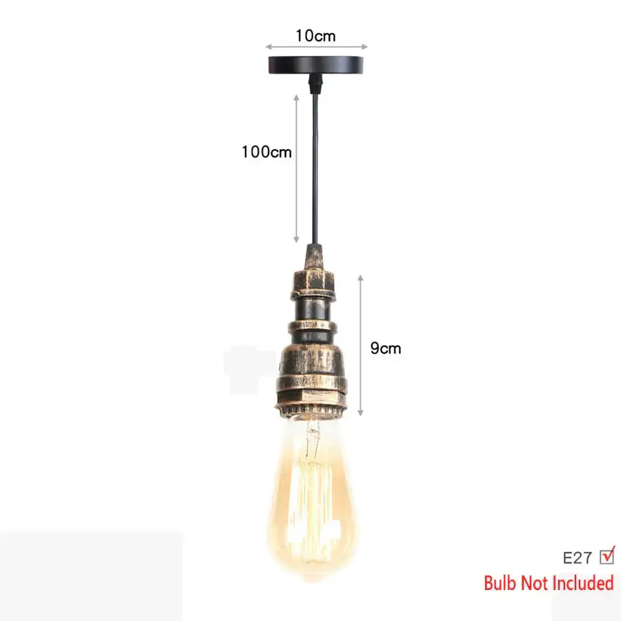 Industrial iron pipe pendant light with black ceiling mount brass socket and glowing edison bulb by decorbites