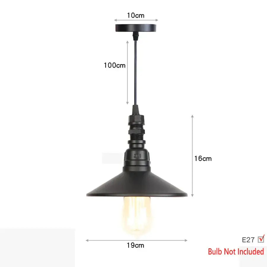 Industrial iron pipe pendant light kitchen black and brass with valve featuring black metal conical shade and exposed bulb