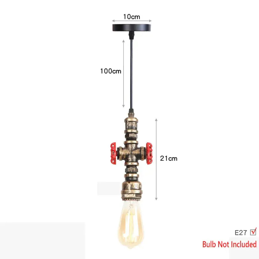 Industrial iron pipe pendant light with brass finish valve and red handles for kitchen decorbites iron pipe design