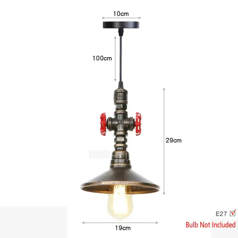 Industrial iron pipe pendant light kitchen black and brass with dark rustic metal and vibrant red valve handles decorbites iron pipe