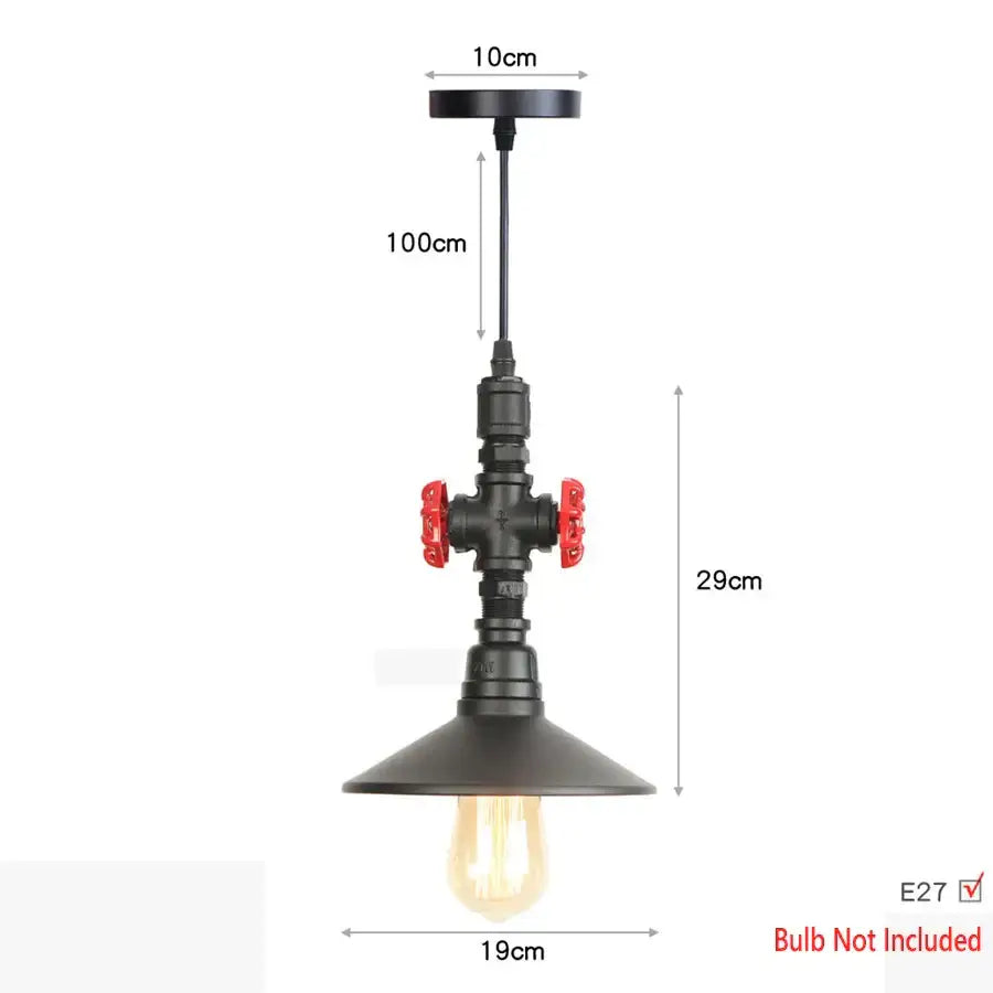 Industrial iron pipe pendant light in black with brass valve accents and vintage edison bulb for kitchen decorbites style