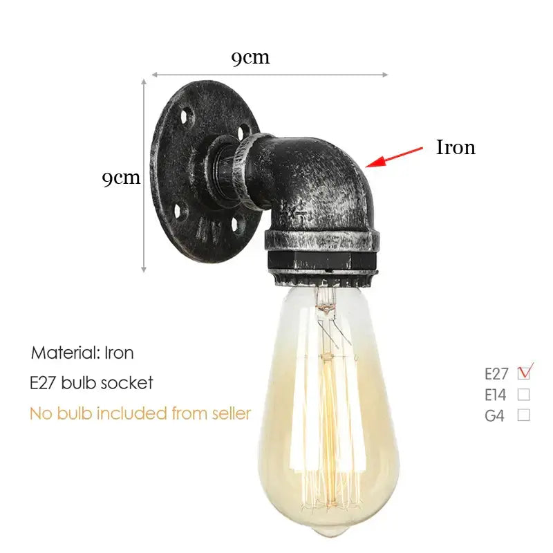 Industrial iron pipe wall sconce with black iron finish and vintage edison bulb socket by decorbites industrial iron