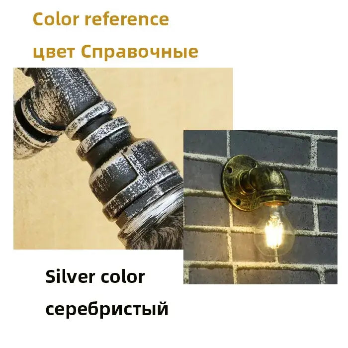 Industrial iron pipe wall sconce with silver pipe design and exposed bulb for decorbites industrial iron decor style