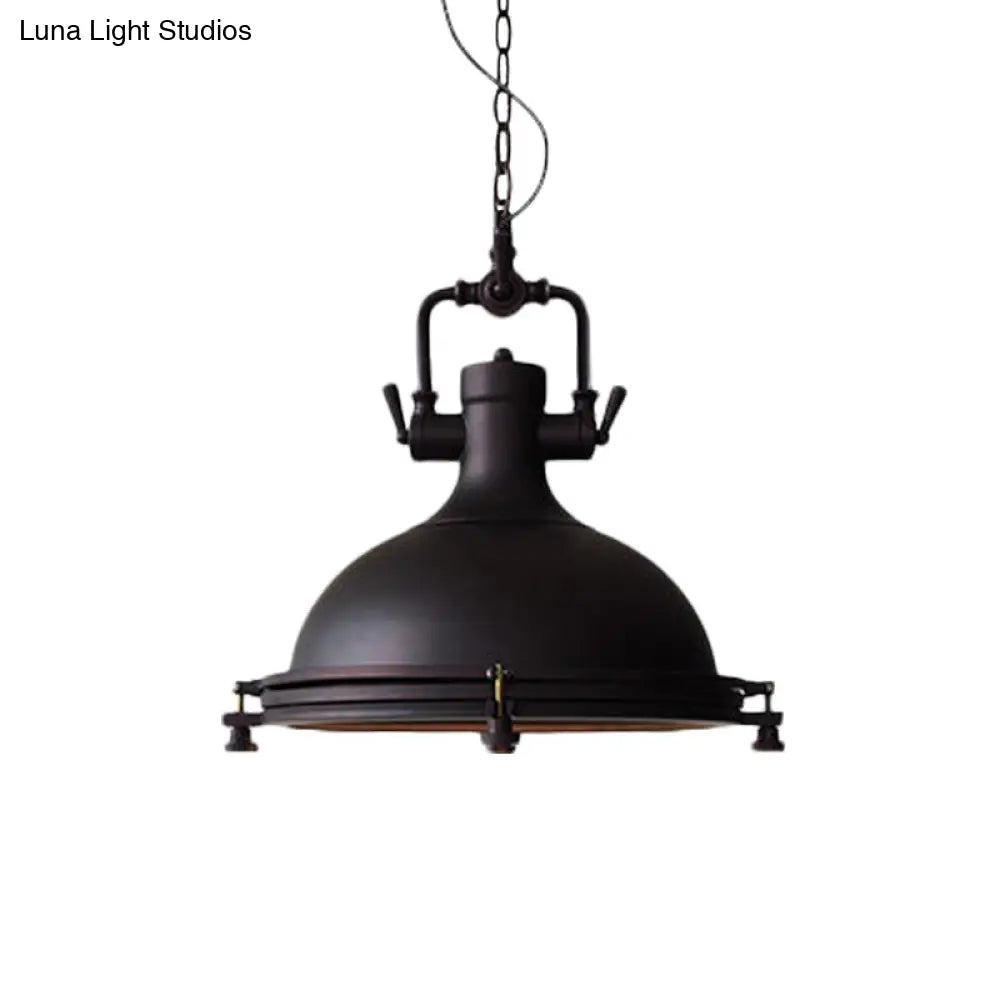 Industrial Iron Pot Pendant Light - Matte Black, Single Hanging Lamp Kit for Dining Table, 12.5"/16" Width