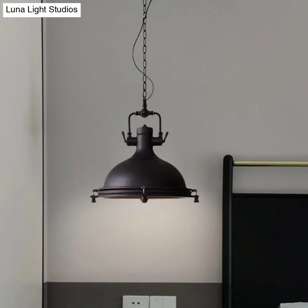 Industrial Iron Pot Pendant Light - Matte Black, Single Hanging Lamp Kit for Dining Table, 12.5"/16" Width