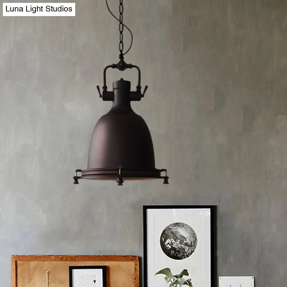 Industrial Iron Pot Pendant Light - Matte Black, Single Hanging Lamp Kit for Dining Table, 12.5"/16" Width