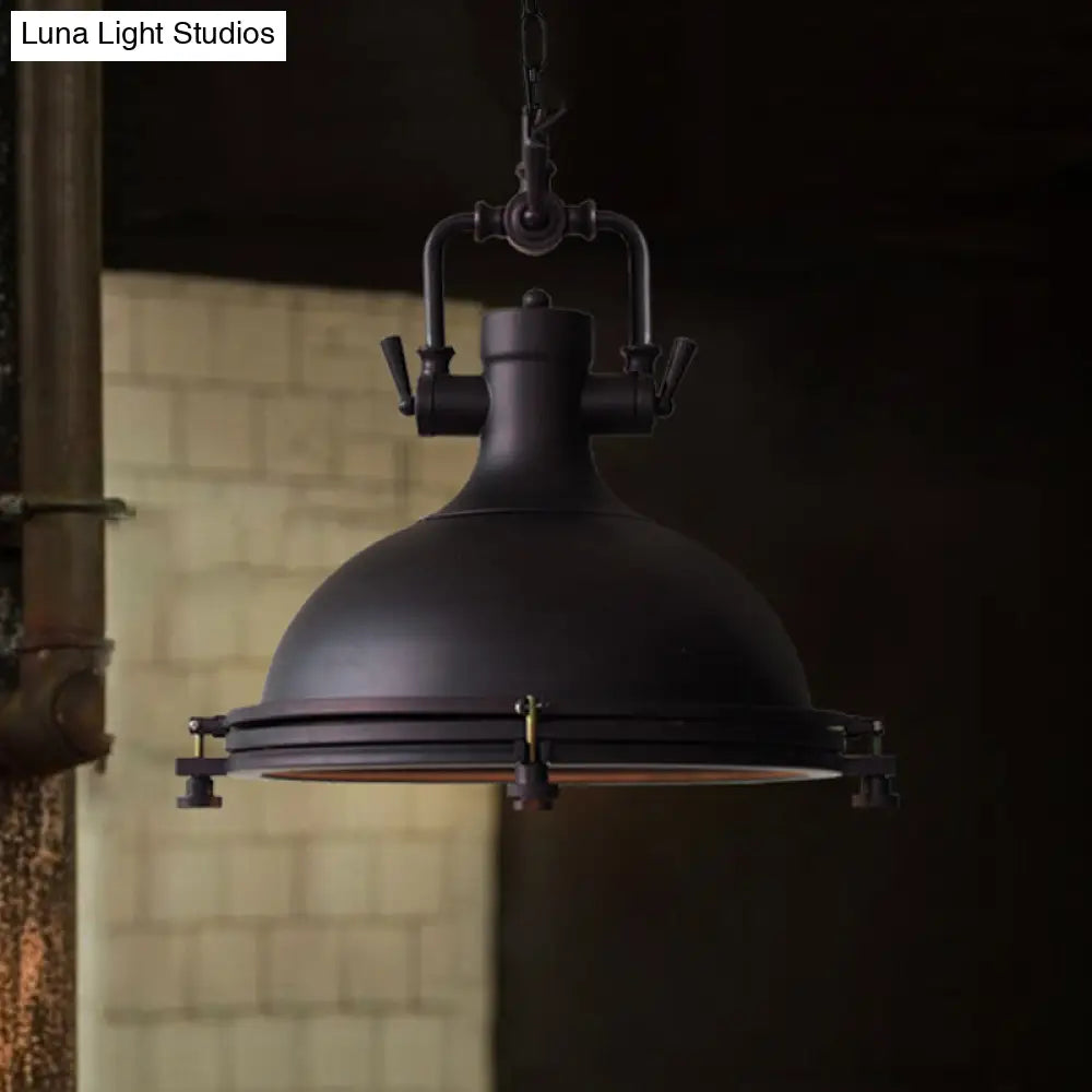 Industrial Iron Pot Pendant Light - Matte Black, Single Hanging Lamp Kit for Dining Table, 12.5"/16" Width