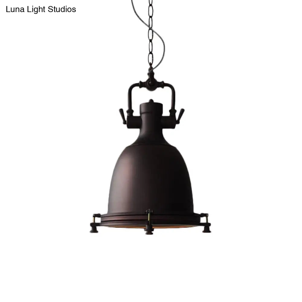 Industrial Iron Pot Pendant Light - Matte Black, Single Hanging Lamp Kit for Dining Table, 12.5"/16" Width