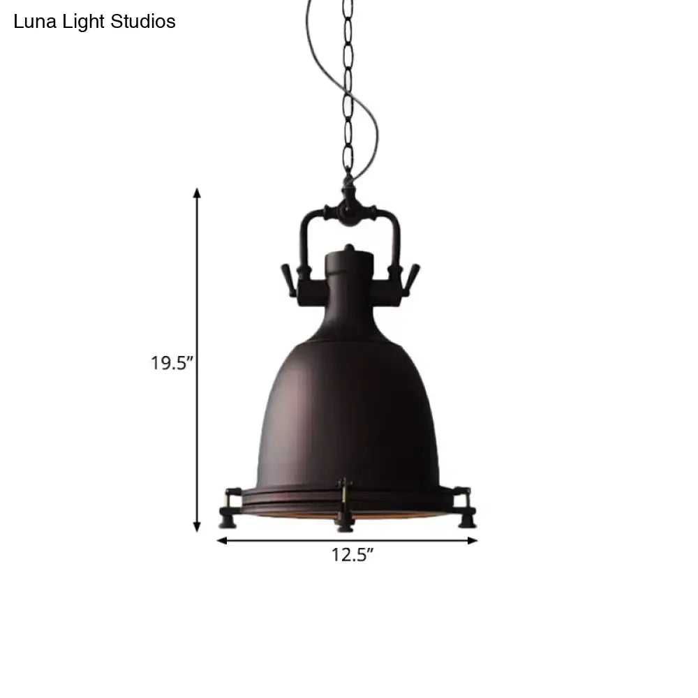 Industrial Iron Pot Pendant Light - Matte Black, Single Hanging Lamp Kit for Dining Table, 12.5"/16" Width