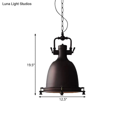 Industrial Iron Pot Pendant Light - Matte Black, Single Hanging Lamp Kit for Dining Table, 12.5"/16" Width