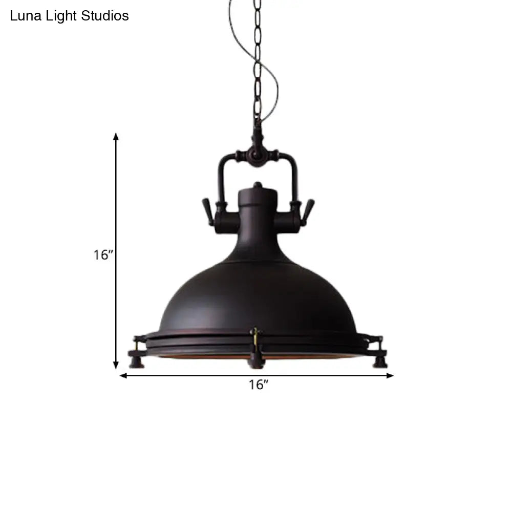 Industrial Iron Pot Pendant Light - Matte Black, Single Hanging Lamp Kit for Dining Table, 12.5"/16" Width