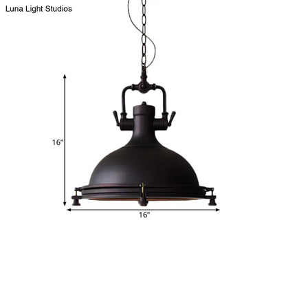 Industrial Iron Pot Pendant Light - Matte Black, Single Hanging Lamp Kit for Dining Table, 12.5"/16" Width