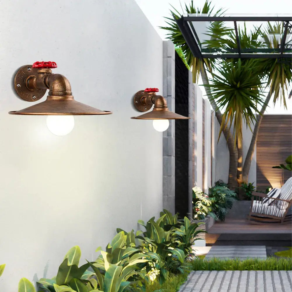 Brass industrial iron rust wall light with red valve handles vintage pipe sconce for living room decorbites industrial iron