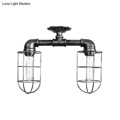 DecorBites™ DecorBites™ Industrial Iron Semi-Mount Ceiling Lighting with 2 Lights in Bronze/Aged Silver Finish